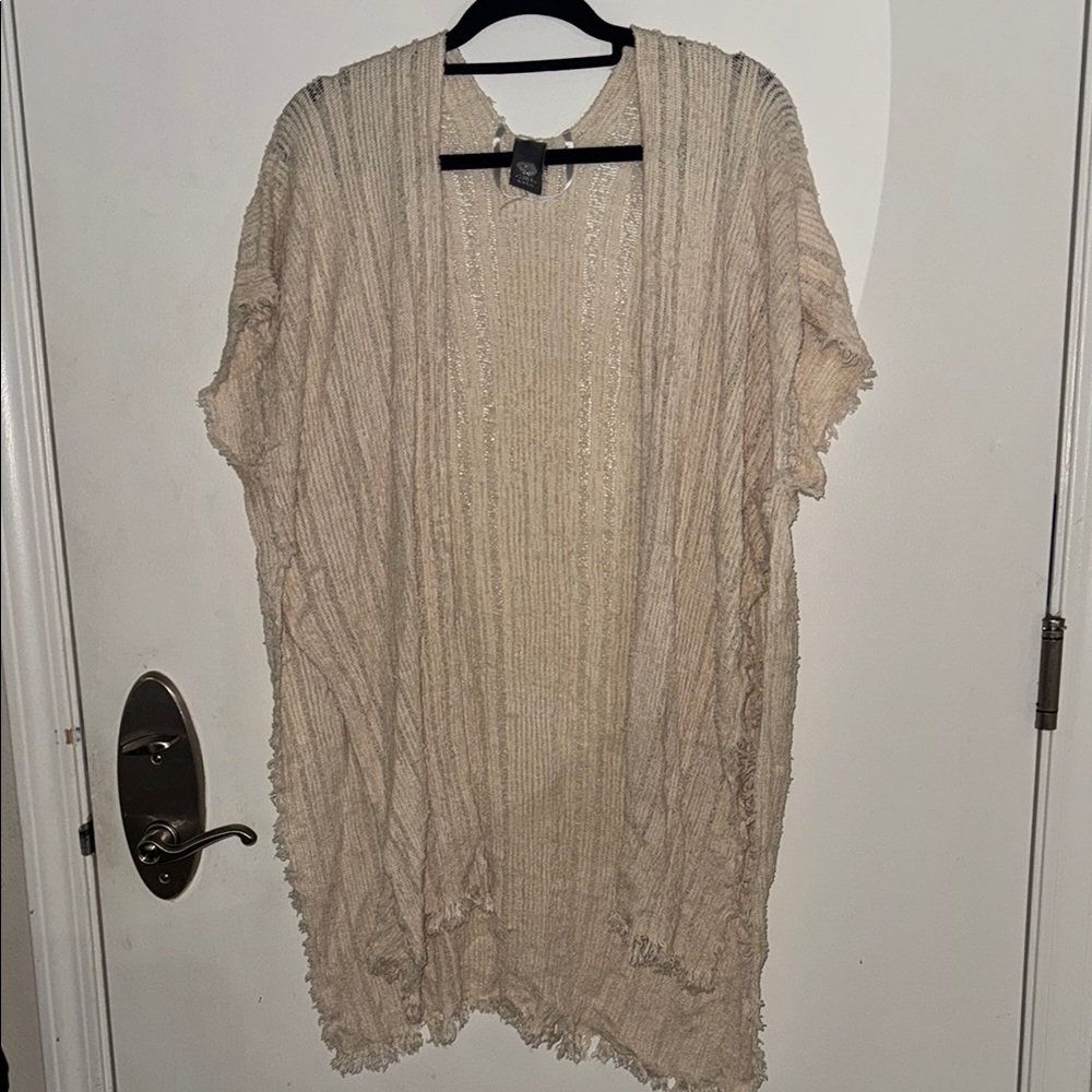Beige Knit Open-Front Cardigan